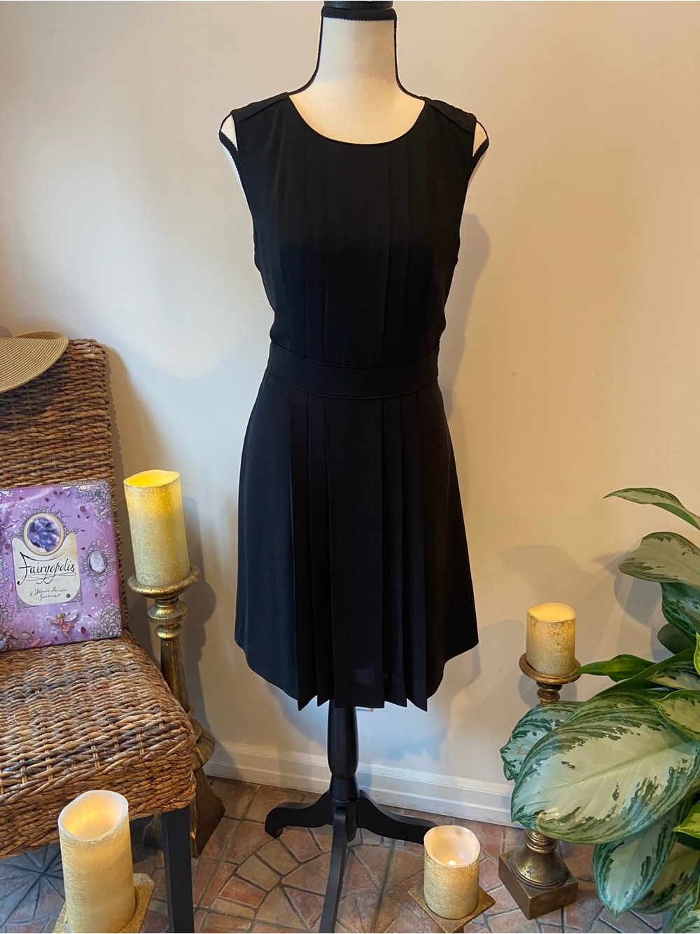 Banana Republic Black Sleeveless Pleated A-Line Dress